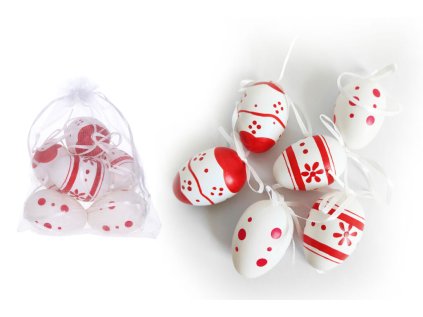 Vajíčko dekorační plastové malované 6 cm, 6ks v organza sáčku