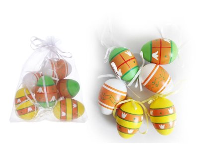 Vajíčko dekorační plastové malované 6 cm, 6ks v organza sáčku