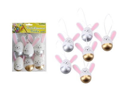 Vajíčko dekorační plastové malované na zavěšení 6 cm, 6ks