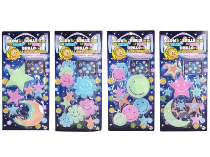 Samolepky na zeď/strop svítící ve tmě plast mix druhů na kartě 15x32cm