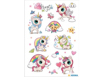 Samolepka Očarovaný jednorožec, 1 list / 16 samolepek