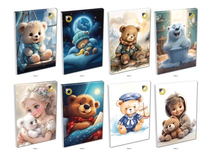 Poznámkový blok A7, kostičkovaný, mix motivů