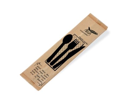 Příborová sada dřevěná nůž-vidlička-lžíce+ubrousek