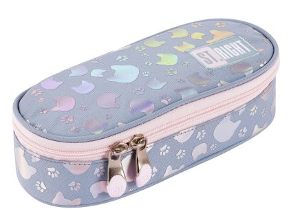 Penál oválný St.RIGHT - Silver Cats, PC-01, rozměry 23 x 9,5 x 6 cm