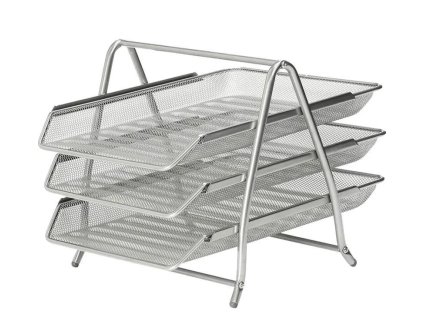 Drátěný stojan s 3 listovými zásuvkami, stříbrný