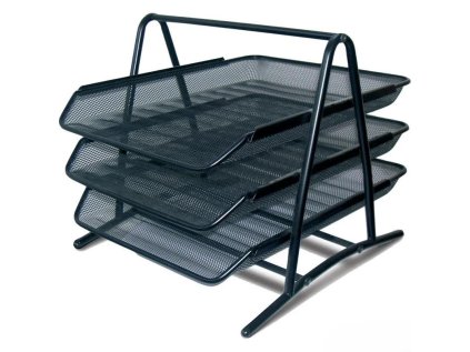 Drátěný stojan s 3 listovými zásuvkami, černý