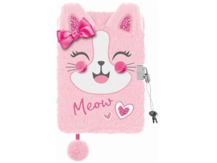 Památník/zápisník s visacím zámkem A5/96 listů, Růžová kočka