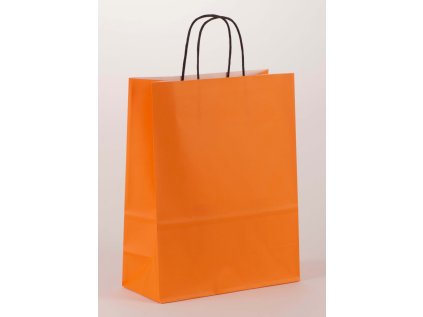 Papírová taška oranžová 24x11x31 kroucené ucho vroubkovaný vzhled