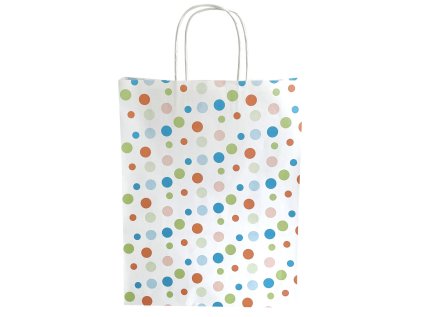 Papírová taška Tečky 32x14x42 s potiskem, bílá kroucená ucha