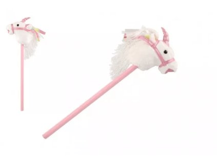 Kůň jednorožec na tyči plyš 80cm na baterie se zvukem bílý v sáčku