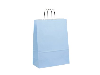 Papírová taška světle modrá 19x8x21 kroucené ucho vroubkovaný vzhled
