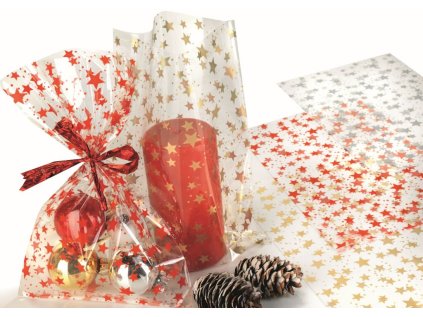 Sáček celofan 18x50 cm transparent star