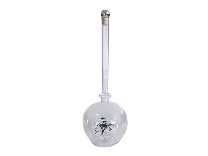 Skleněná ručně foukaná láhev s figurkou, motorka, objem 500 ml