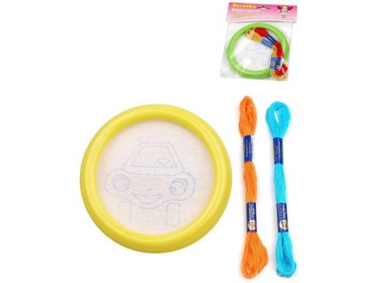 Vyšívání rámeček na pověšení předloha, 2 příze mix barev v sáčku 15x16x4cm