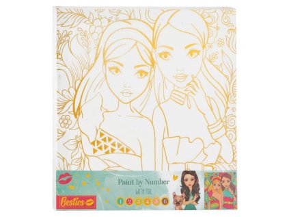 Besties - malování na plátno 30x30cm podle čísel s barvami 6ks a štětci 2ks ve fólii