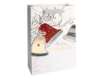 Taška vánoční dárková,bílá, potisk, průhledné okénko, 22,5 x 33,5 x 10cm