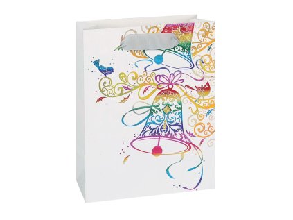 Taška vánoční dárková, bílá, potisk, 18 x 23 x 9cm