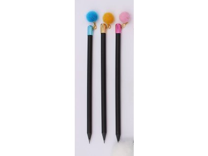 Tužka grafitová HB černá s barevnou bambulkou, mix 3 barev