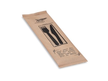 Příborová sada dřevěná nůž-vidlička+ubrousek