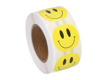 Páska 14 m dekor, 500ks nálepek - žlutý smajlík