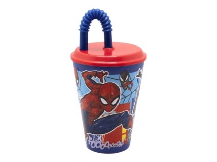 Plastový kelímek s brčkem a víčkem SPIDERMAN - objem 430ml