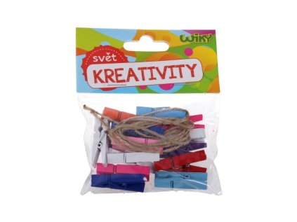 Kolíčky 3,5 cm barevné 15ks + provázek