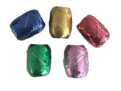 Stuha vázací 6,5mm x 20m metalická, klubíčko, mix barev