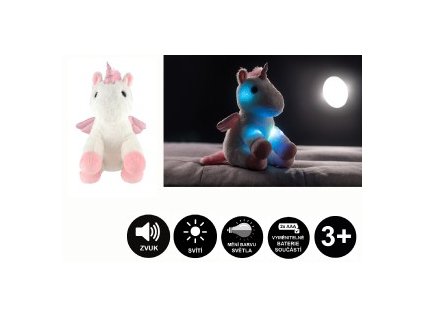 Snílek jednorožec s křídly plyšový - 38cm na baterie se světlem se zvukem v sáčku