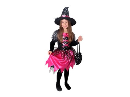 Dětský kostým čarodějnice růžová s hvězdičkami S
