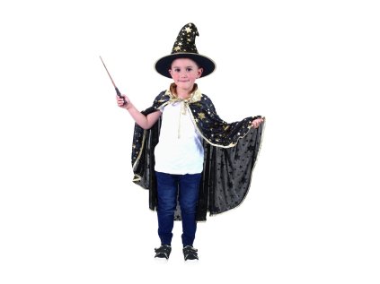 Kouzelnický černý plášť s kloboukem