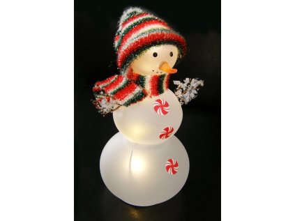 Sněhulák svítící s pletenými doplňky, výška 19 cm