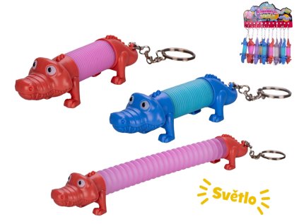 Krokodýl natahovací 11-21cm/přívěsek na klíče na baterie se světlem, 3barvy