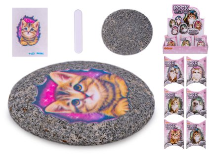 Kamínek se samolepkou kočičky, 6druhů, v krabičce