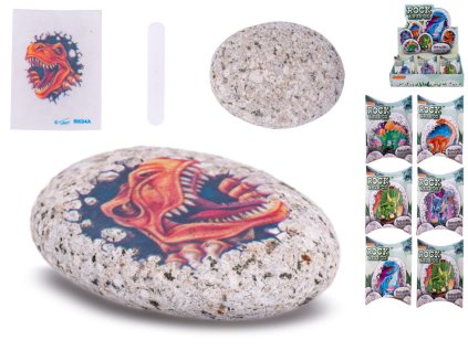 Kamínek se samolepkou dinosaura, 6druhů, v krabičce