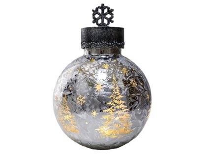 Skleněná svítící MAXI koule s časovačem průměr 25 cm stříbrná