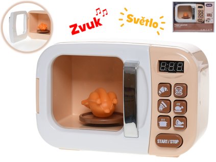 Mikrovlnná trouba 20x14x9,5cm na baterie s doplňky se světlem a zvukem, 18m+, v krabičce