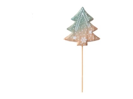 Zápich dřevo 70x75mm + špejle vánoční stromeček, přírodní, modrá