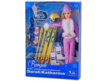 Panenka lyžařka 29cm s doplňky, v krabičce