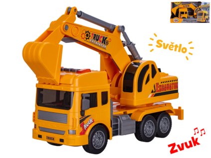 Auto stavební rypadlo 27cm na setrvačník na baterie se světlem a zvukem v krabičce