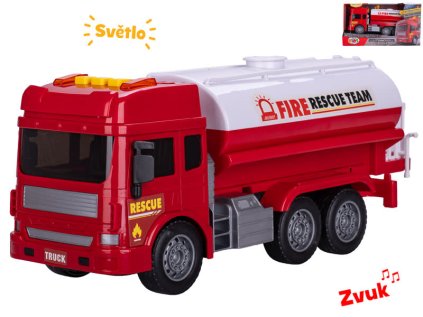 Auto hasiči cisterna 28cm na setrvačník na baterie se světlem a zvukem v krabičce