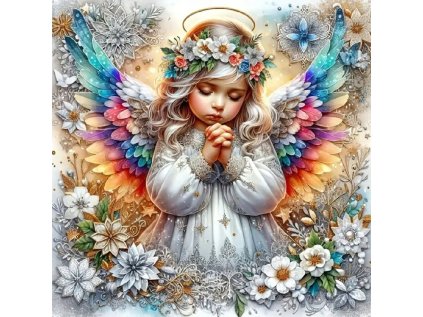 Diamantový obrázek - Andělíček s duhovými křídly 30x40cm
