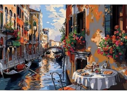 Diamantový obrázek - Snídaně v ulicích Benátek 30x40cm