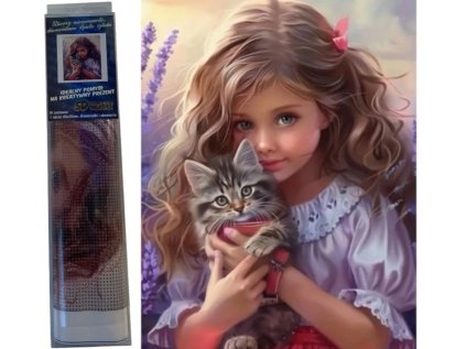 Diamantový obrázek Dívka s kočkou a levandulí 30 x 40 cm