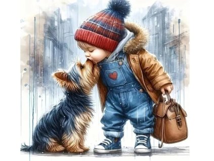 Diamantový obrázek dítě a pes - roztomilost 30 x 40 cm