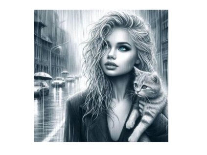 Diamantový obrázek modrooká dívka s kočkou 30 x 40 cm
