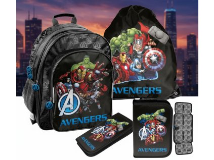 Školní set sada AVENGERS 3 ks ŠKOLNÍ ergonomický BATOH aktovka, sáček, penál