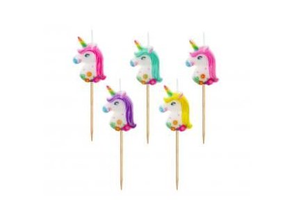 Dortové svíčky 5 ks pikery - Jednorožci