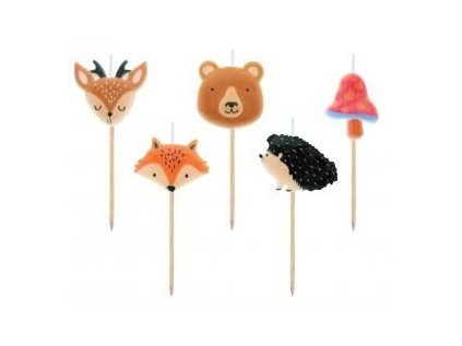 Dortové svíčky 5 ks pikery - Lesní zvířátka
