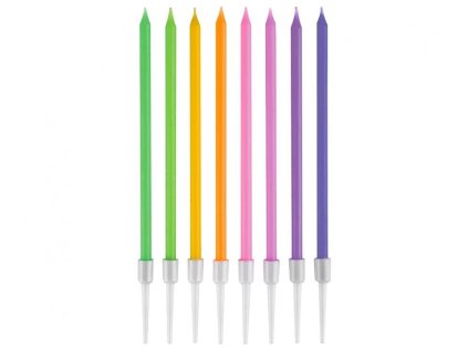 Dortové svíčky 8 ks Pastel tenké s podstavcem