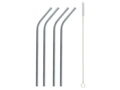 Brčko metal stříbrné zahnuté 4 ks + kartáček